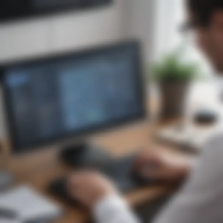 Business professionals collaborating with transcribed text on a digital device