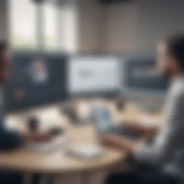 Selecting Webinar Software for Business Needs A business team discussing webinar software options in a meeting