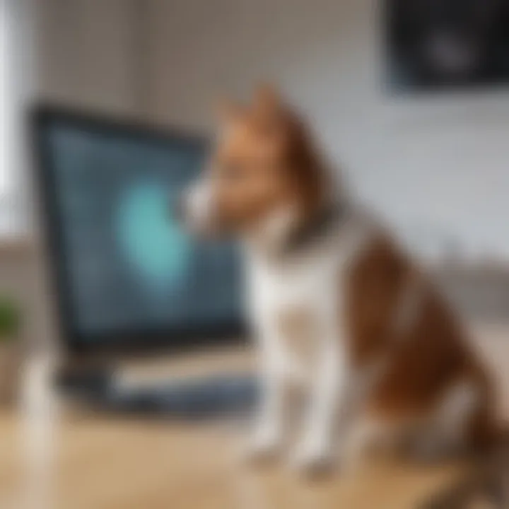 Pet owner engaging with a digital dashboard for pet care