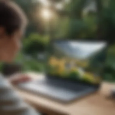 Engaging with Landscape Design Software Outdoors A user engaged in landscape design on a laptop outdoors