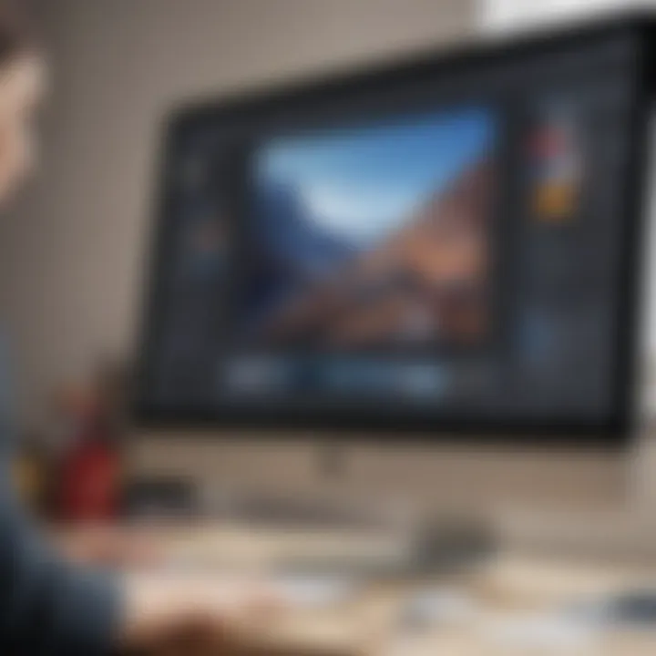 Illustration of a desktop screen featuring an advanced photo editing tool in action.