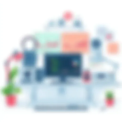 A vibrant workspace showcasing productivity tools