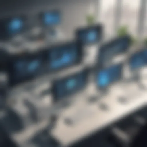 Illustration of a modern office workspace with computers
