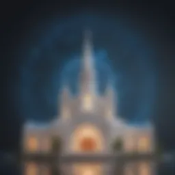 Illustration of a futuristic church with digital technology integration