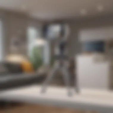 A sleek Matterport camera set up in a modern interior space