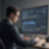 Businessman analyzing financial data on screen