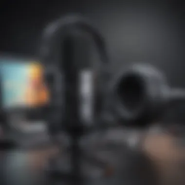 Professional Podcast Recording Setup Podcast recording setup with professional microphone and headphones